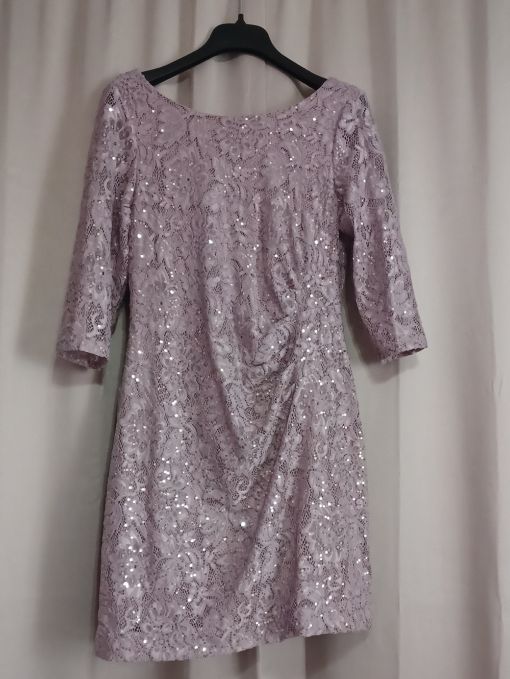Scarlett Lavender Sequins Lace Side Ruched Cocktail Dress 3/4 Sleeves Size 12